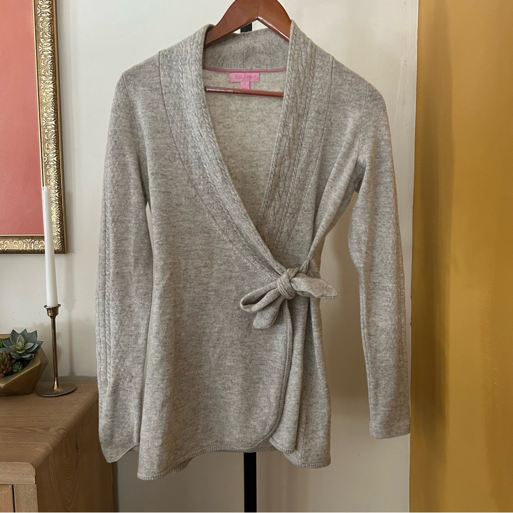 Lilly Pulitzer Heather Gray Wrap Cardigan with Side Tie